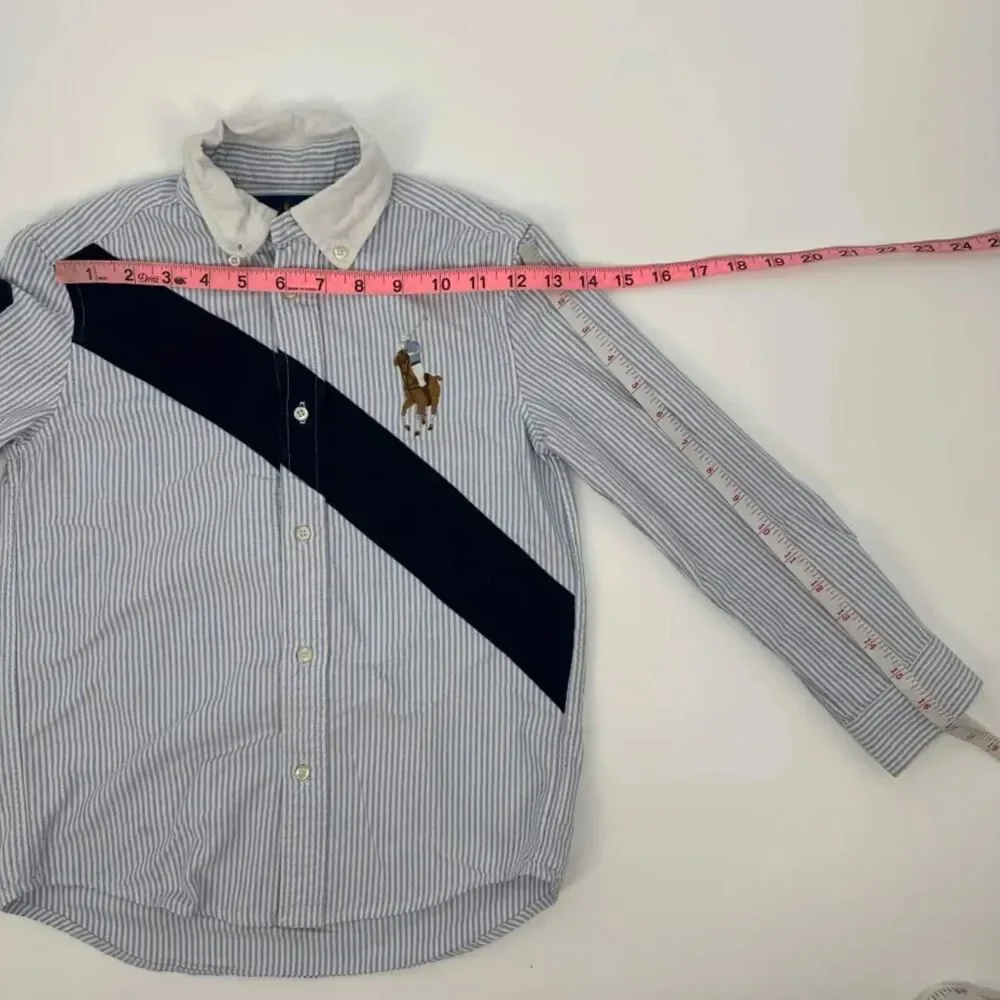 Polo Ralph Lauren Banner Striped Big Pony Button Shirt Size 7 Kids